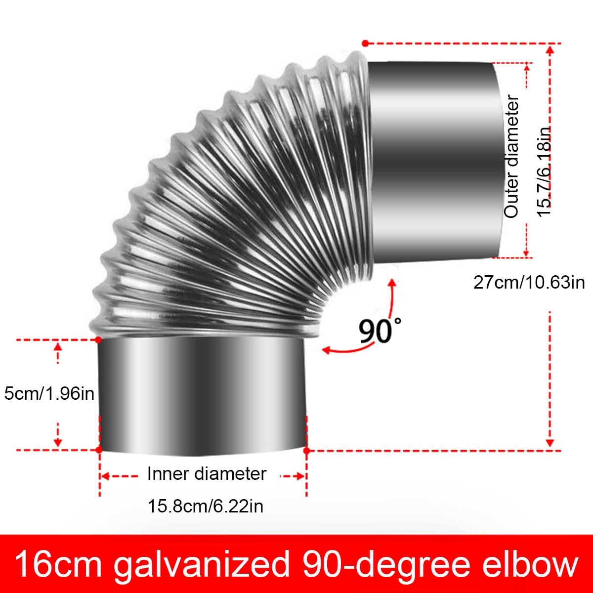 1 szt. Kolanko 90°, galwanizacja wkładka kominowa wygięcie 90° rura kominowa do pieca kominowego na kemping na drewno komin (160 mm)