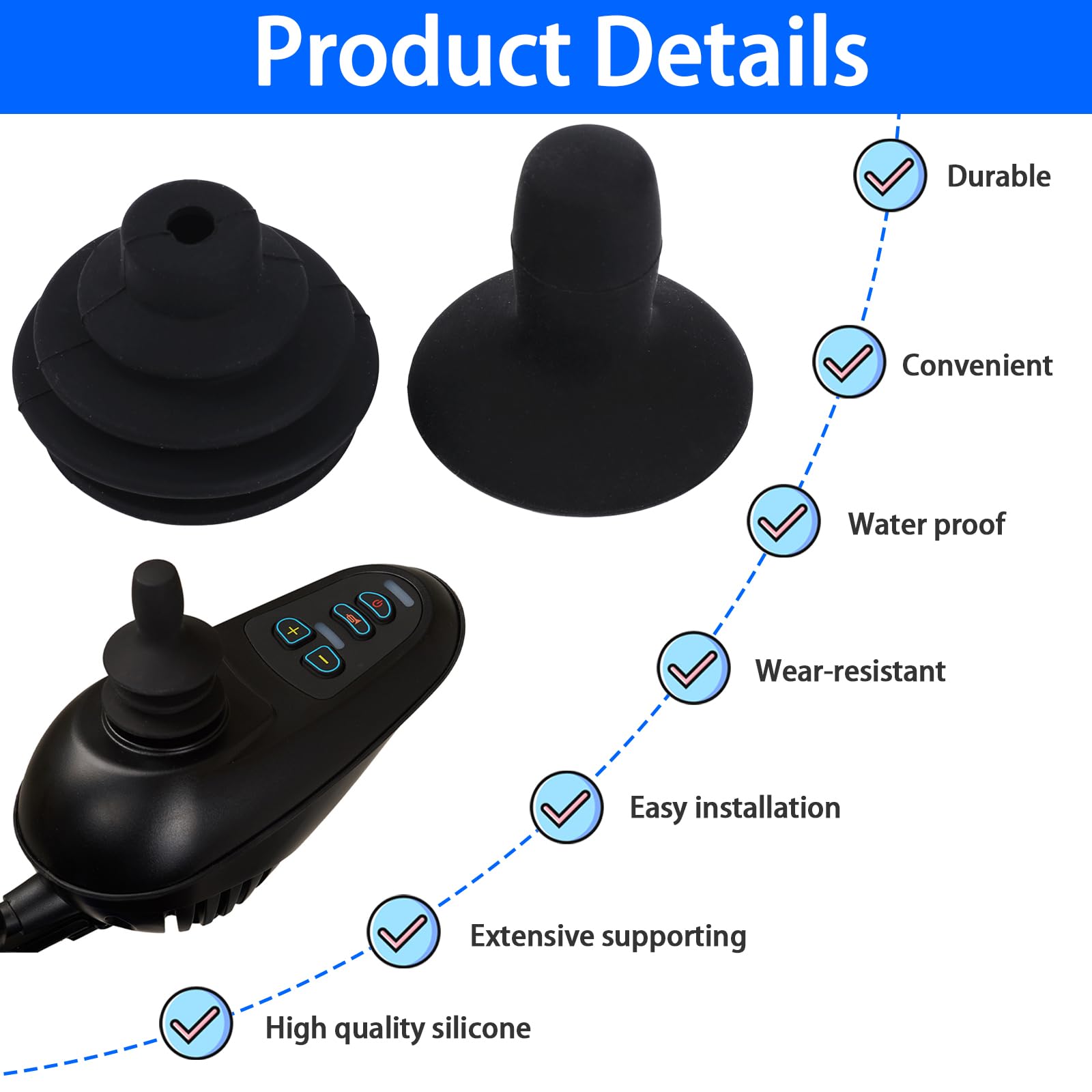 4 pomos y polainas para mando de silla de ruedas, accesorios para palanca de mando, tapa de botón para scooter de movilidad eléctrica, color negro