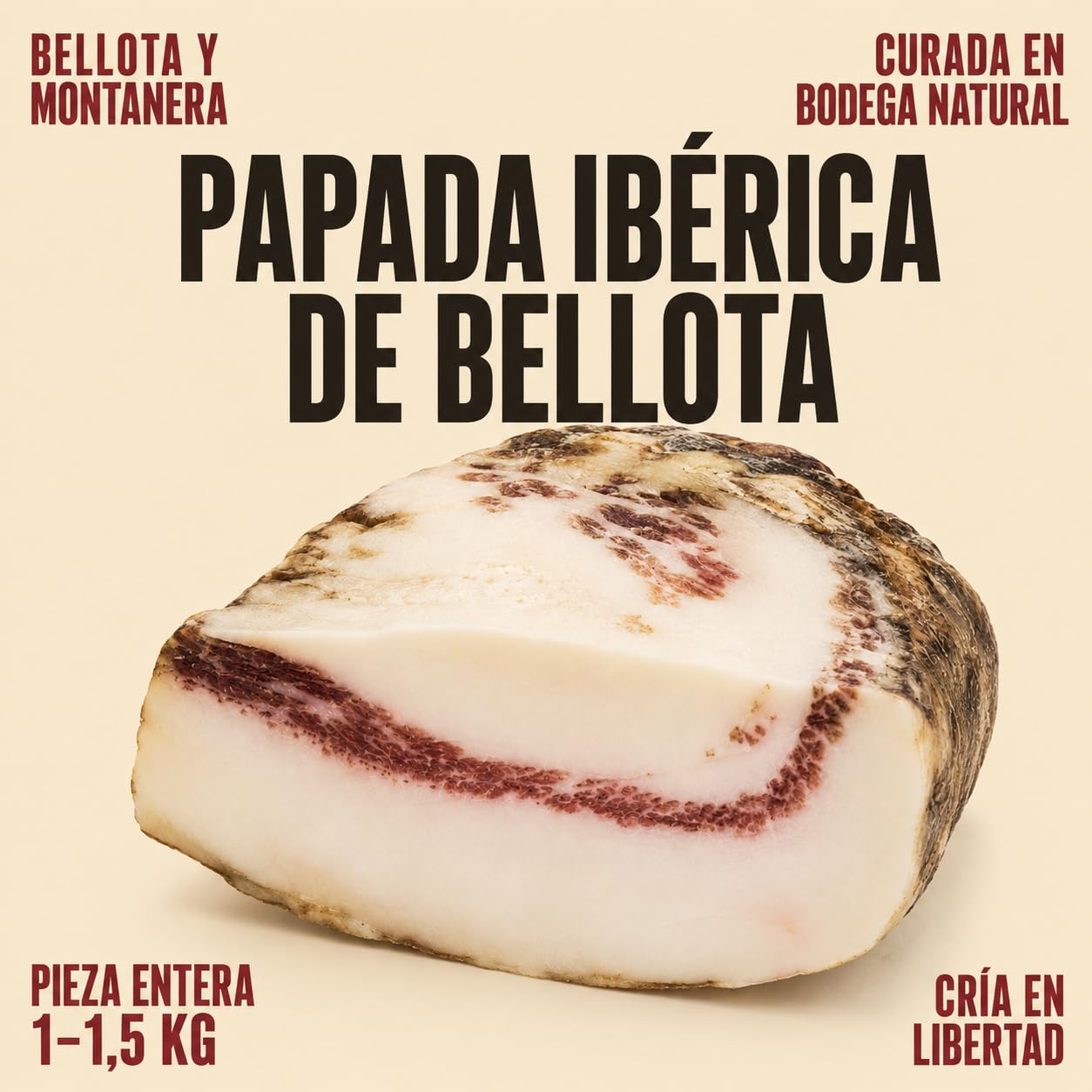 Papada Ibérica de Bellota Curada en Bodega Natural 1,2-1,5 Kg Envasada al Vacío Sabor Intenso
