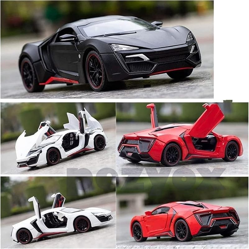 Image of LYKAN HYPERSPORT Sport 1:24 Big Size Diecast Scale Model Alloy Metal Pull Back Toy car for Kids with Openable Doors & Light, Music Toy Vehicle for Kids - Colors as Per Stock (Black)
