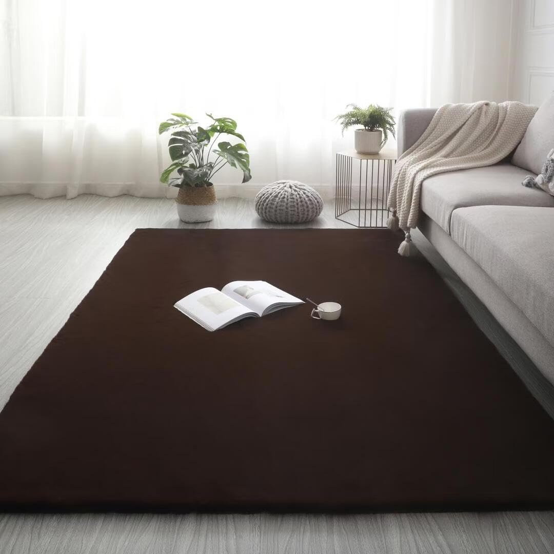 GGBOND Luxury Faux Rabbit Fur Carpet 60x90cm Thick Shaggy Plush Rug Anti-Shedding Hypoallergenic Non-Slip for Nursery Kids Play Pet Friendly Home Decor Brown