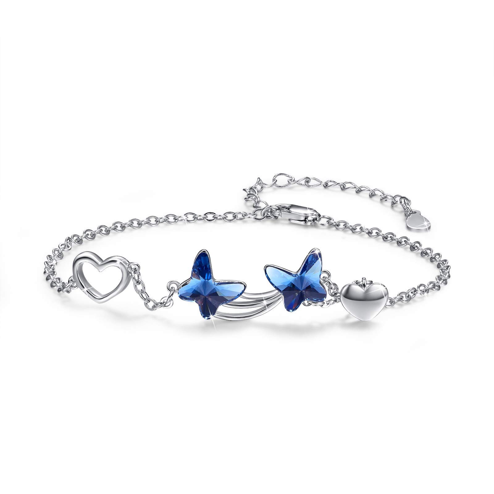 JFASHOPPulsera de mariposa para mujer pulsera de cristal azul de plata de ley 925 para niñas pulsera de brazalete de joyería de animales para esposa novia