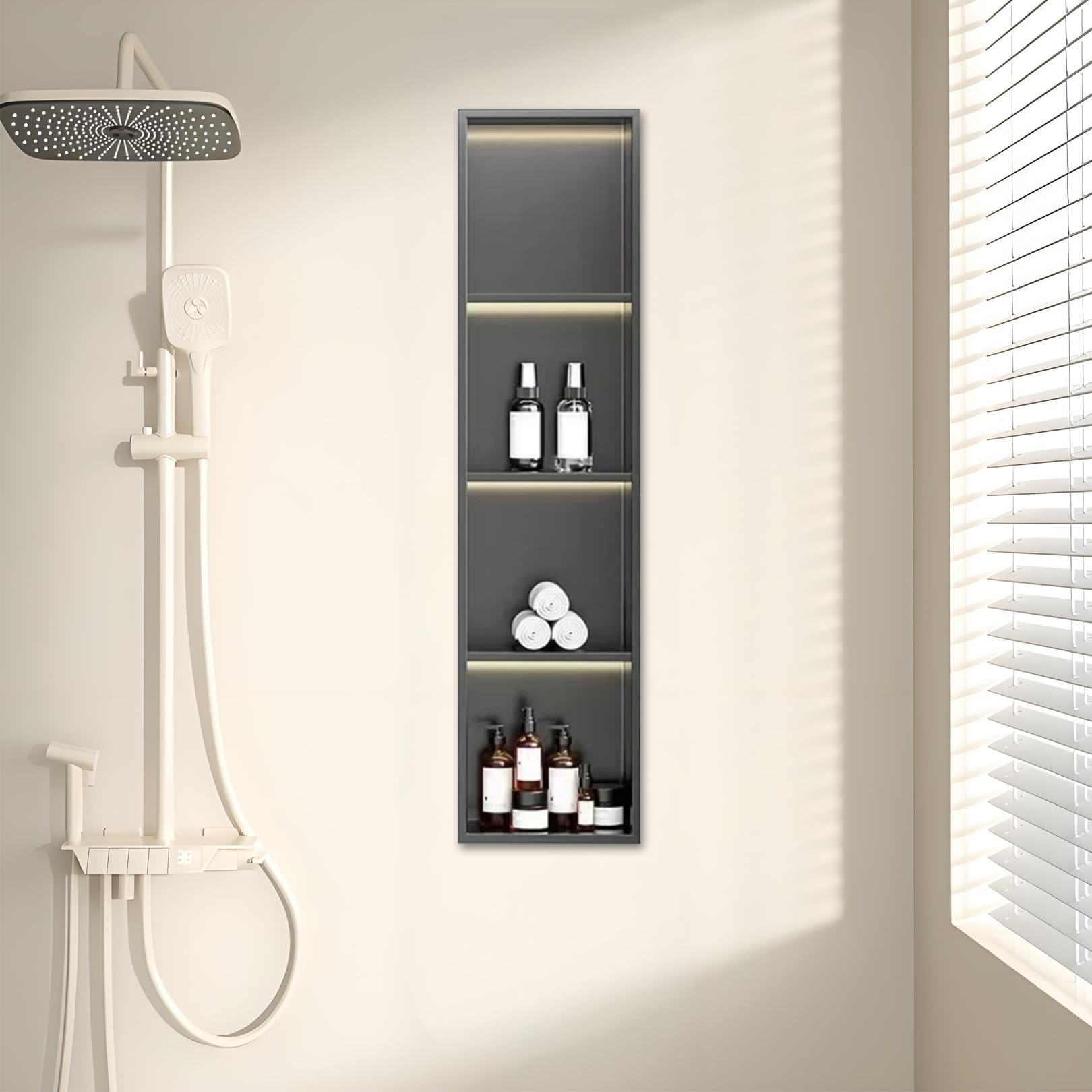 Étagère de douche moderne Noir encastrable pour salle de bain Zen