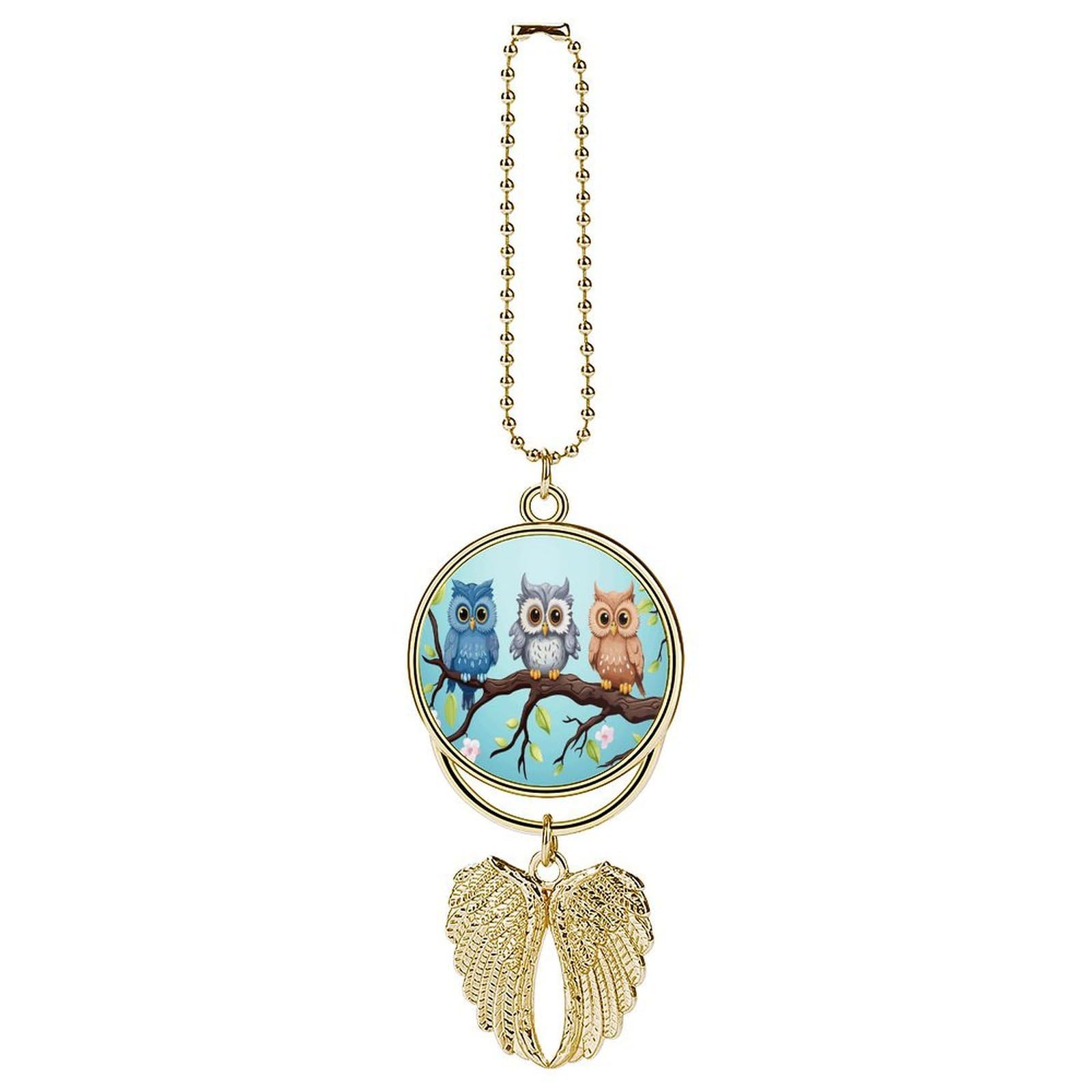 Car Charm Zinc Alloy Rearview Mirror Hanging Ornament Premium Metal Owls on A Branch Car Pendant for Auto Interior Decor Accessories,Unique Gift for Adult,Golden-Style