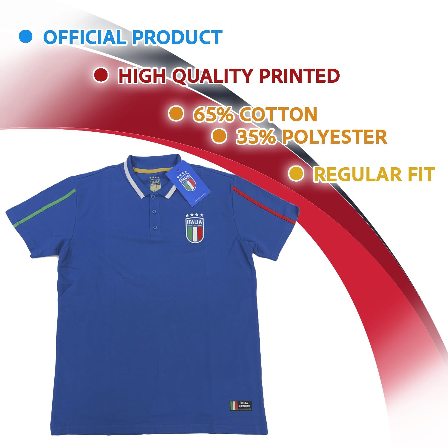 ITALIA FIGC Polo Homme Officiel - Maillot Bleu Coton avec Logo Tricolore - Manches Courtes