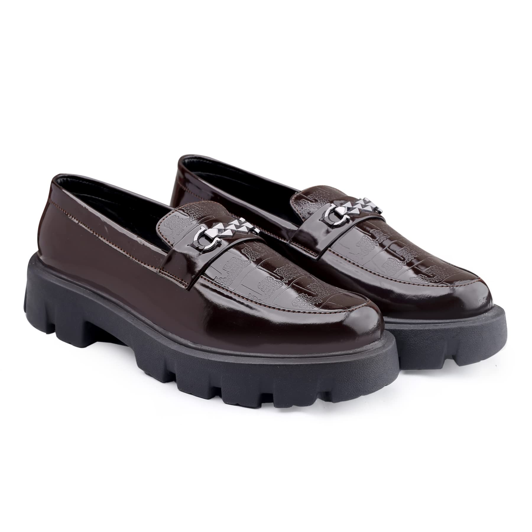 Mens Brown Senthetic Patent Meterial Casual Buckle Sneaker Slip-On Shoes-10 UK (B0BXHH2Y3Q) Amazon Price History, Amazon Price Tracker