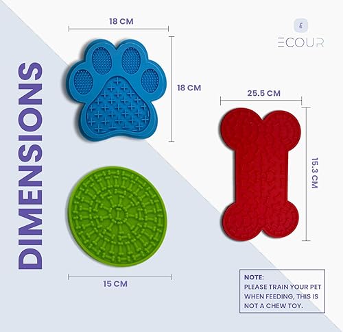 Miniatura 3 de ECOUR Tapete para lamer perros y gatos, paquete de 3, comedero lento para perros, tapete para lamer perros con ventosas, perfecto para yogur y