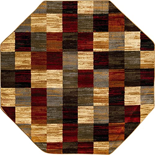 Image of Unique Loom Barista Collection Area Rug - Gava (7' 1 inch Octagon, Multi /Brown)