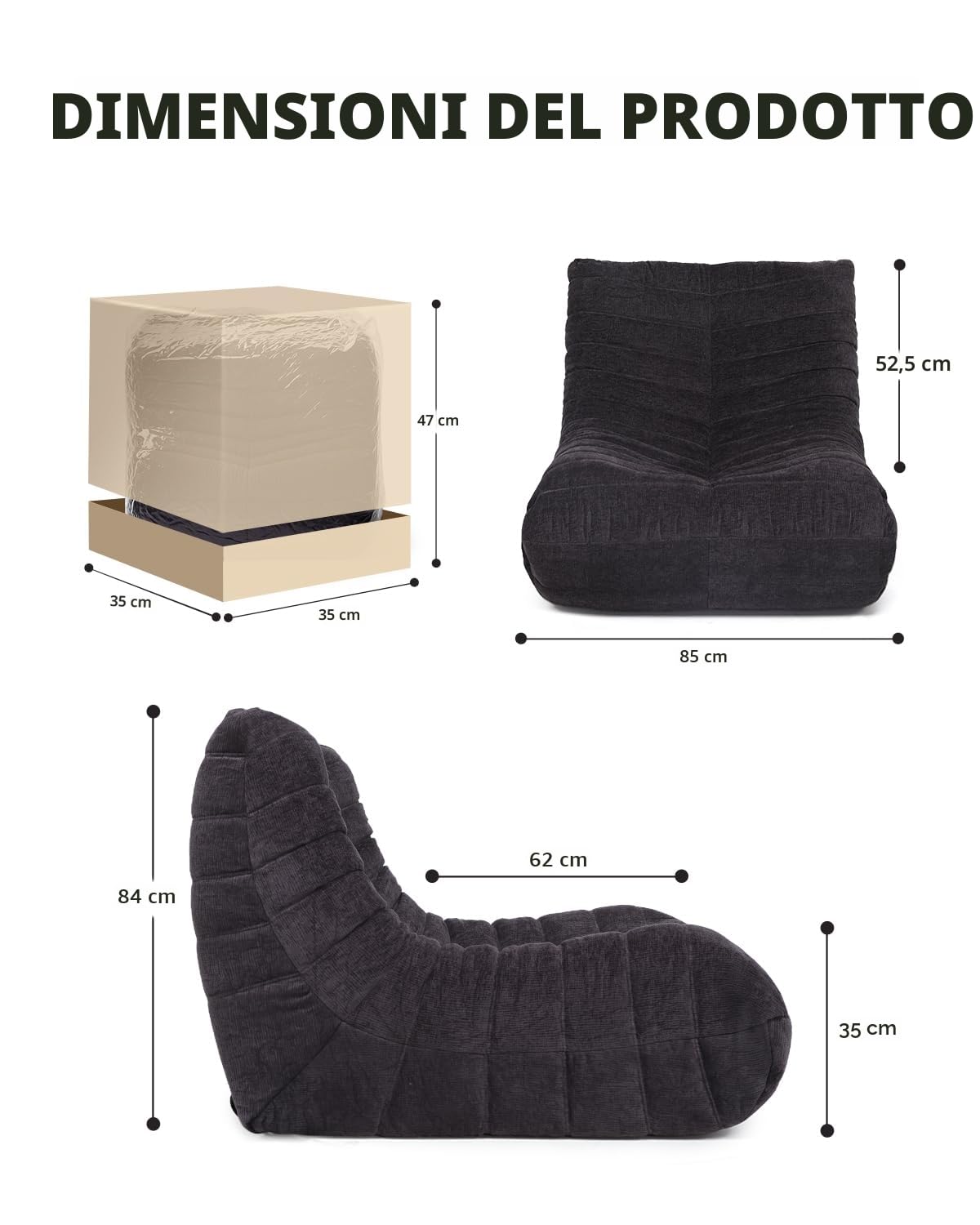 Pouf in schiuma ad alta densità, divano da pavimento in ciniglia con schienale, poltrona da lettura per interni, divano lazzy per soggiorno e camera da letto (Marrone)