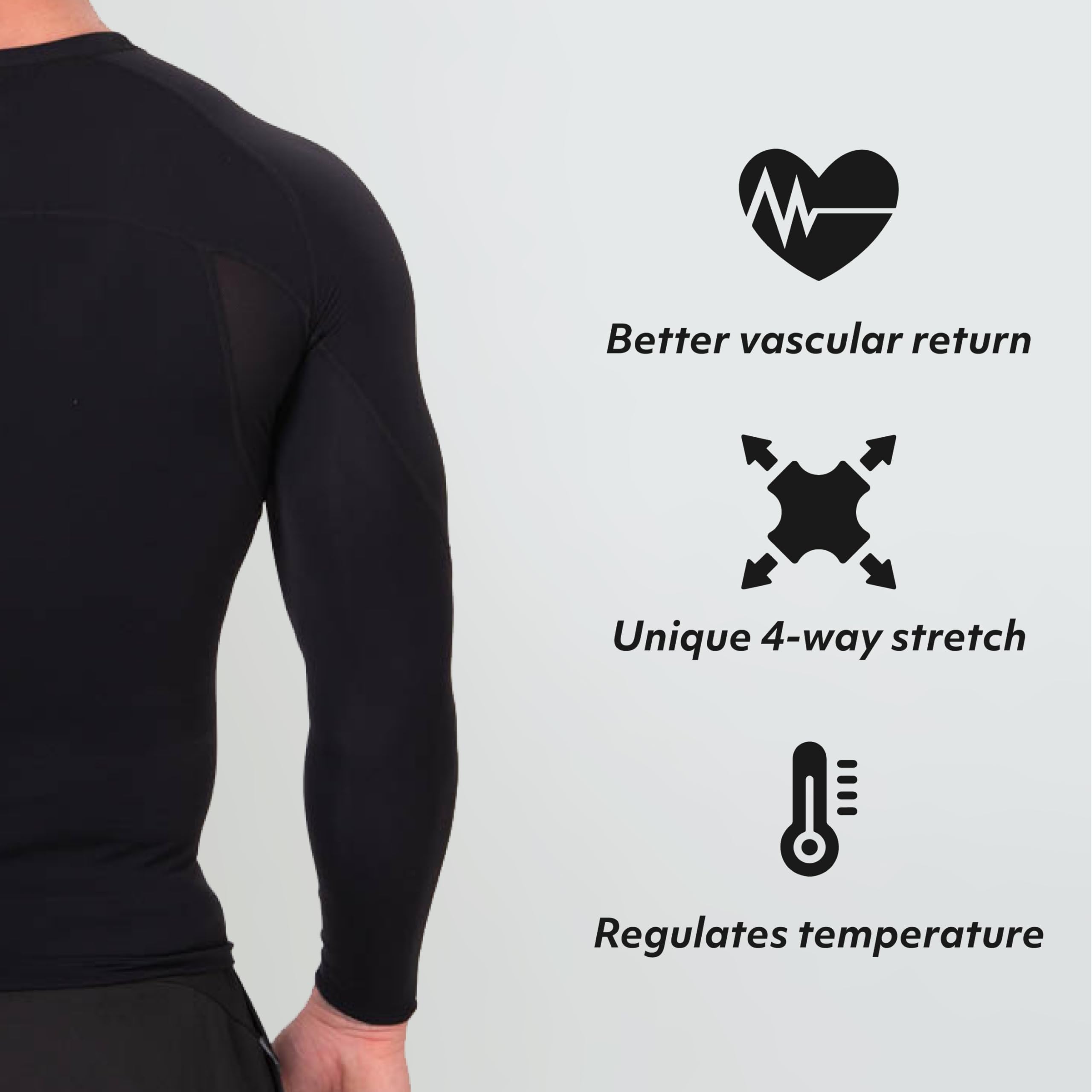 Maglia a compressione da uomo con recupero muscolare e supporto articolare per palestra, corsa e altro, strato di base termico, comfort senza pari, traspirante (nero)