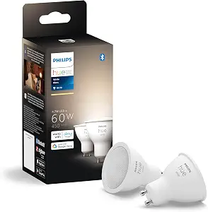 Philips Hue Smart 60W GU10 LED Bulb, 2 Pack, White Light, Compatible with Alexa, Google Assistant, Apple HomeKit