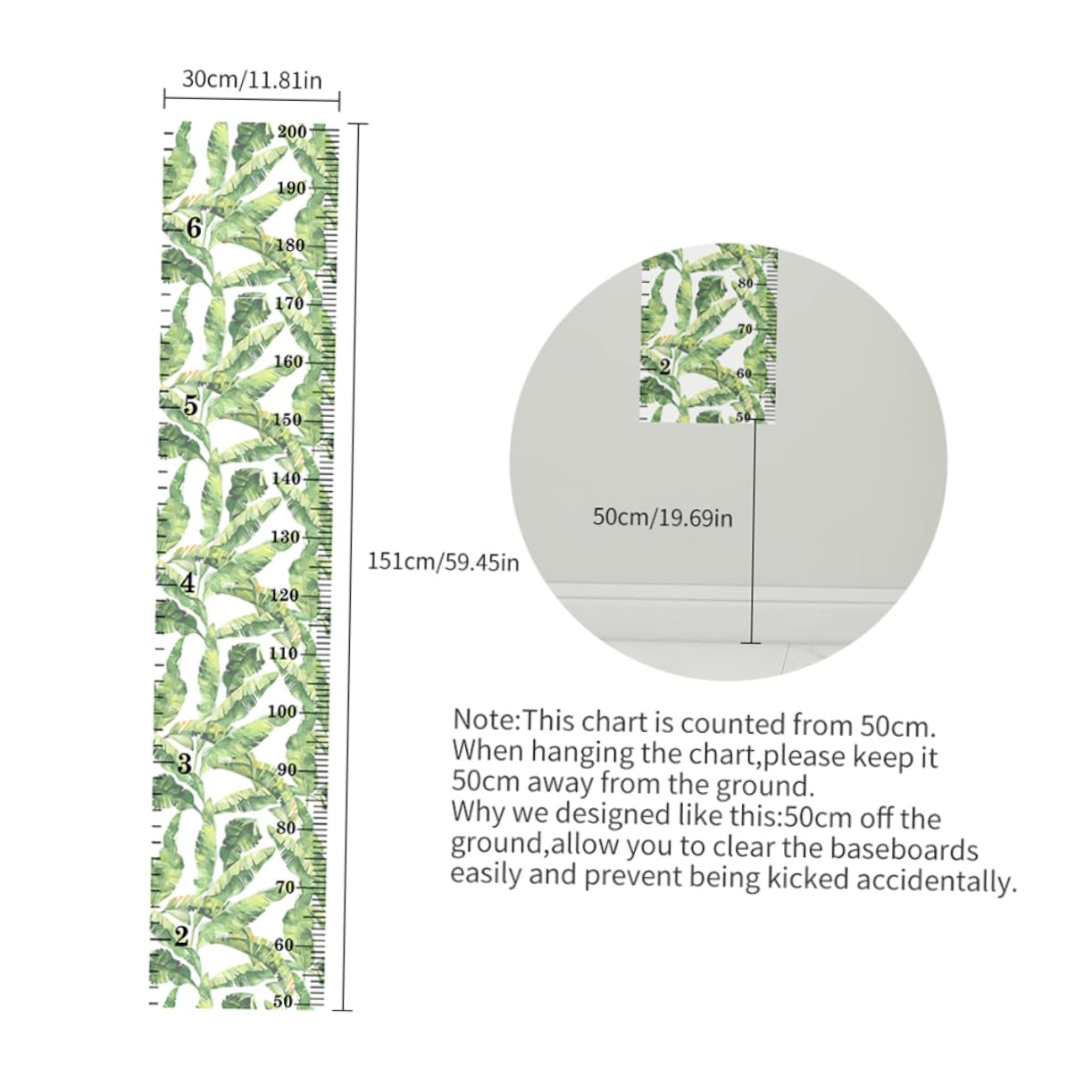 GALPADA Leaf Pattern Height Wall Sticker for Room Removable Art Decal Decorative Wall Decal for Bedroom and Bathroom Easy to Apply and Reuse