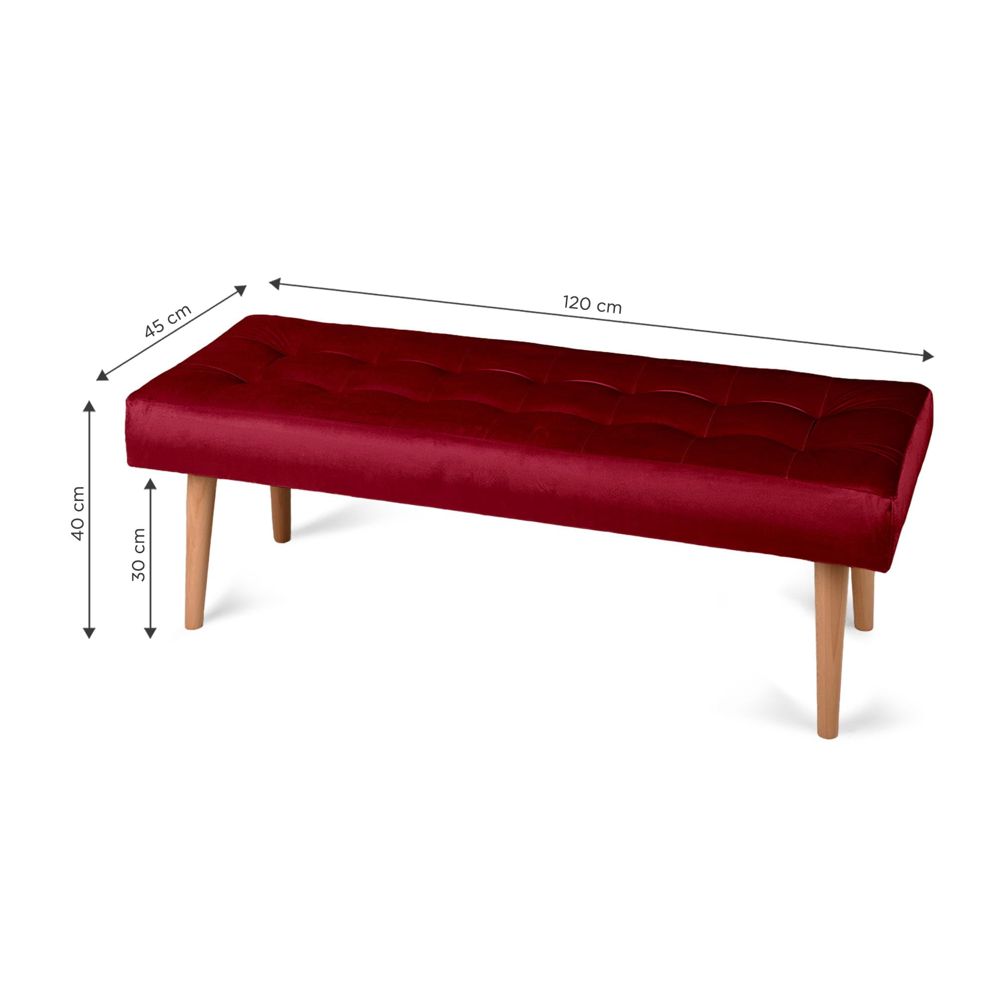 MG Design Polsterbank 45 × 120 cm in Rot – massives Holzgestell, weich gepolstert, samtig-weiche, fein & dichte Oberfläche, pflegeleicht – für Wohnzimmer, Schlafzimmer & Flur