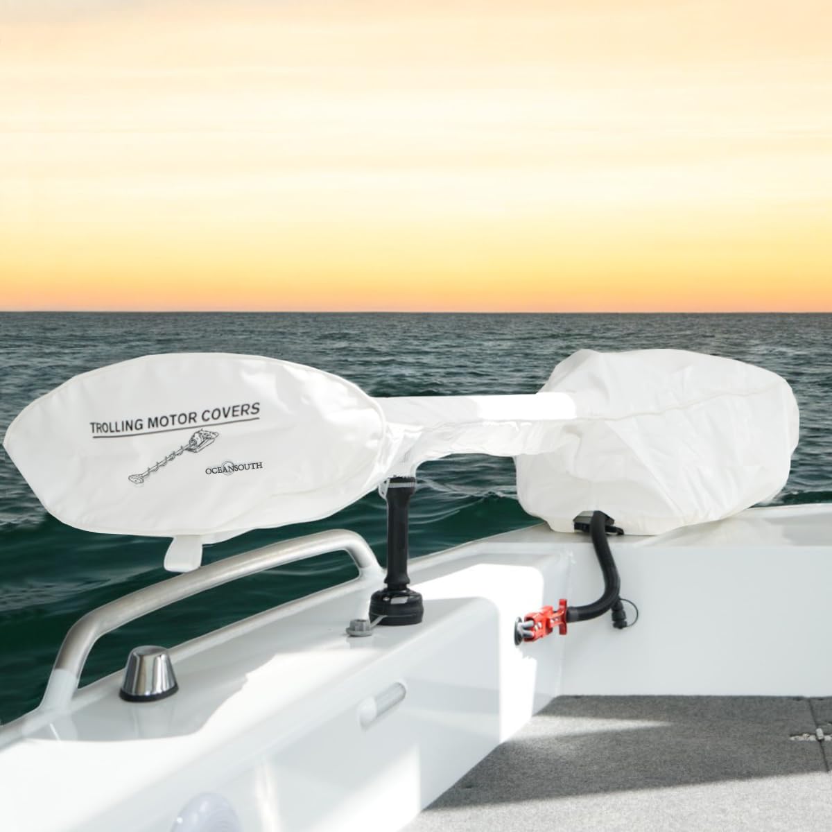 Oceansouth Cubierta personalizada diseñada para motores de arrastre MINN KOTA (cubierta compatible con Riptide Terrova, 1371 mm, blanco)