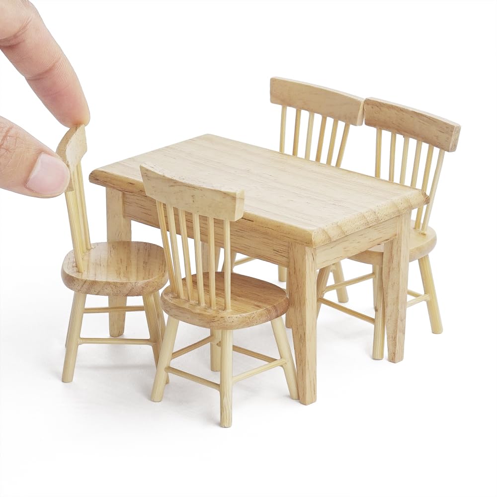 Odoria 1/12 Miniatura Tavolo e Sedie Mobili Accessori per Casa Bambole, Colore del Legno