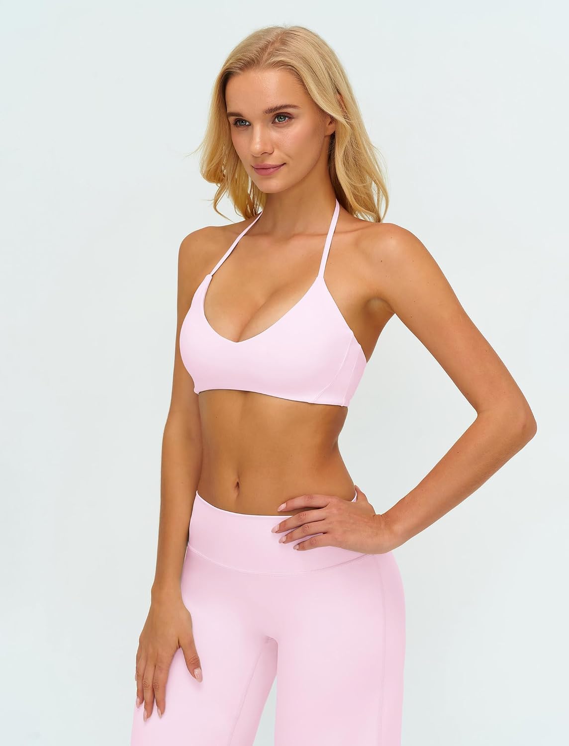 ABOCIW Two Piece Workout Sets for Women V Neck Halter Sports Bra Straight Leg Yoga Pants Gym Pilates Outfits
