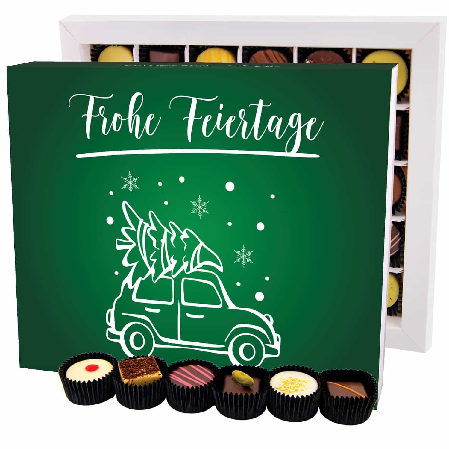 Hallingers Genuss Manufaktur Pralinen Weihnachts-Geschenk - ohne Alkohol, handmade aus Confiserie-Edelkakao in wertiger XXL-Geschenkbox "Frohe Feiertage", Weihnachten für Frauen Männer