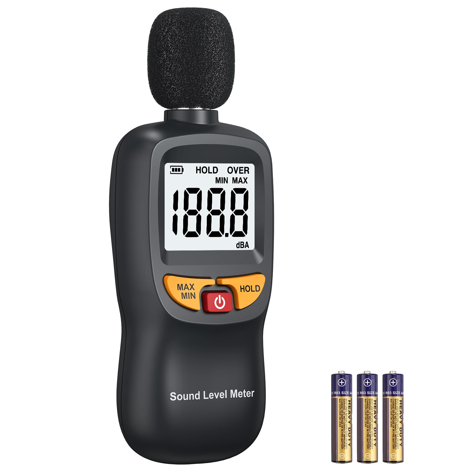 Digitales Schallpegelmessgerät 30–130dB(A) A-Bewertung, LCD Dezibel Messgerät mit Hintergrundbeleuchtung, MAX/MIN Funktion, Präzises Lärmmessgerät für Büro, Werkstatt, Baustelle
