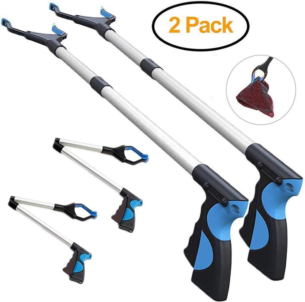 2 Pack - 32" Foldable Reacher Grabber Pickup Tool, Extender Gripper Tool, Long Handy Arm Assist Tool, Flexible Lightweight Mobility Aid Reaching Claw Trash Garbage Picker (2 Pack Black)