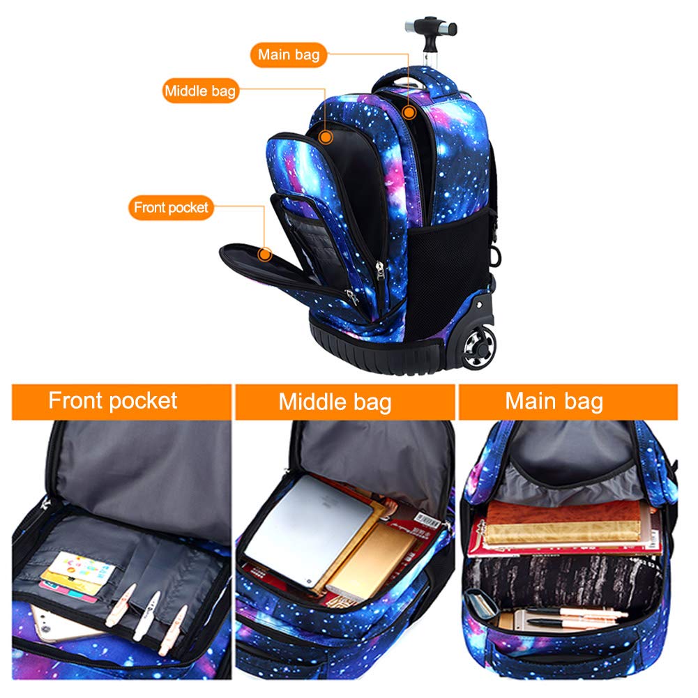 Mochila Escolar con Ruedas para Ninos, Estudiantes de Primaria Carros para Mochilas Bolsa Estuche Escolares Equipaje de Viaje Multifuncional
