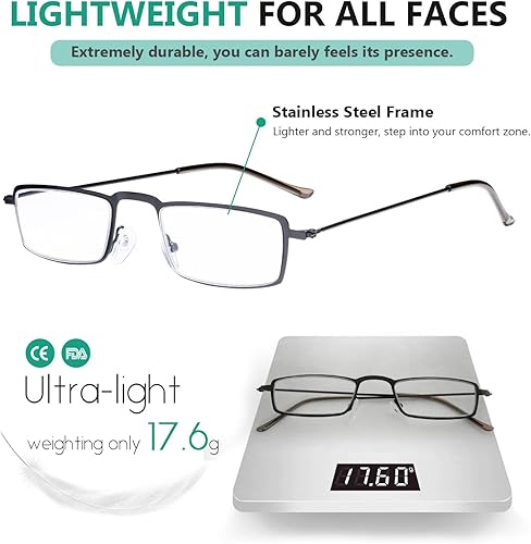 Miniatura 5 de Eyekepper 5-Pack Straight delgado marco de metal con sello Half-eye estilo anteojos de Lectura Lectores, Negro