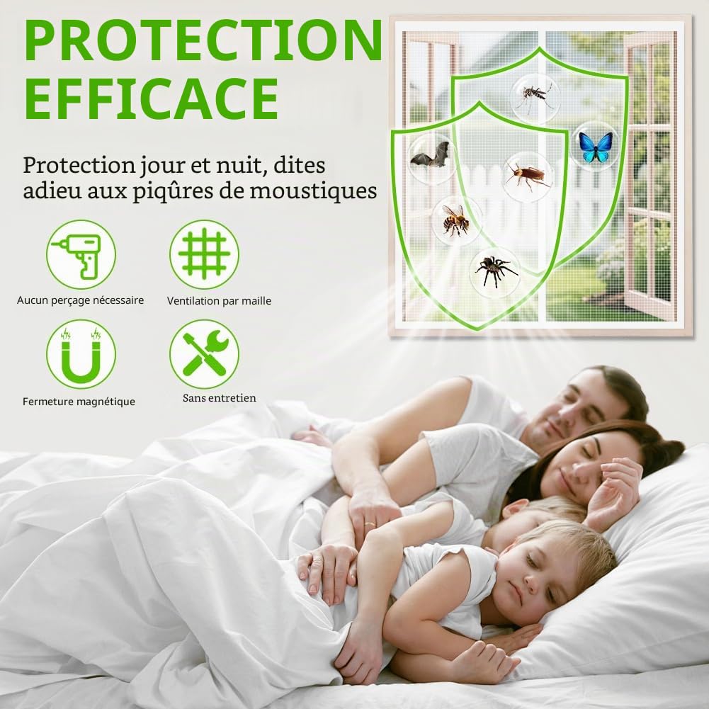Moustiquaire Fenêtre Magnétique, 120x120cm Auto-AdhéSif en Maille Rideau Aimantée Anti Moustique, Fermeture Automatique, Amovible, Anti Moustique Fenetre pour Tout Type de Fenêtre(Blanc)