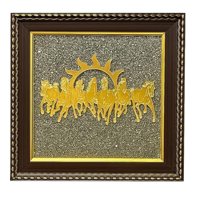 Oizeir 7 Horses on Raw Pyrite Frame | Seven Horses Wall Decor Pyr...