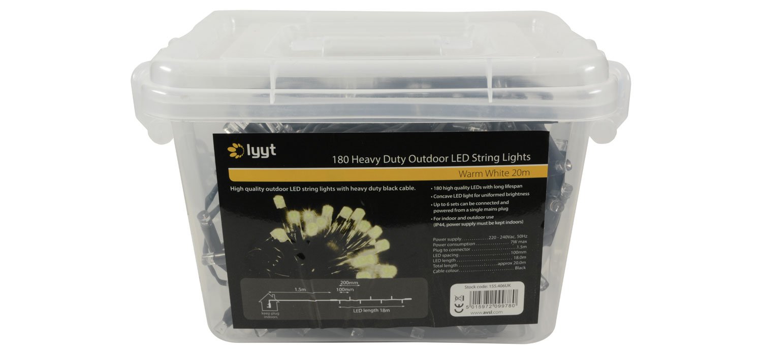 Heavy Duty Static String Lights - 180 x LEDS Warm White