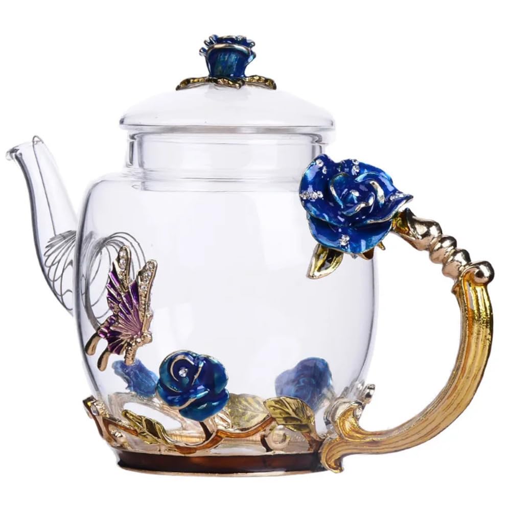 Théière en verre résistant chaleur 300ml petite théière peinte main