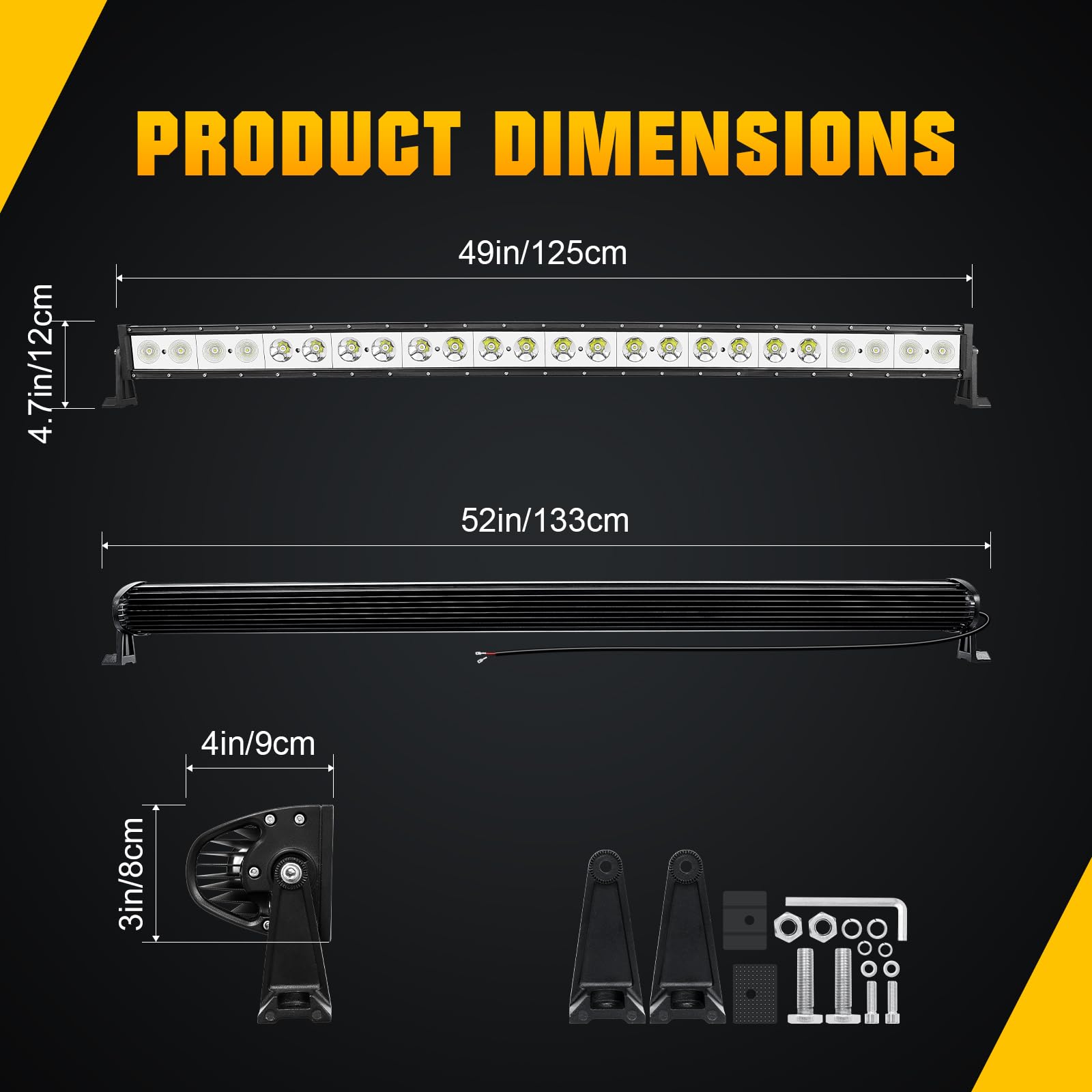 AUXTINGS 122 cm listwa świetlna LED, pojedyncza wiązka 120 W i szerokie światła drogowe terenowe, 12000 lm światła przeciwmgielne do pojazdów 4x4 samochód UTV SUV ciężarówka ciągnik przyczepa, 12 V/24