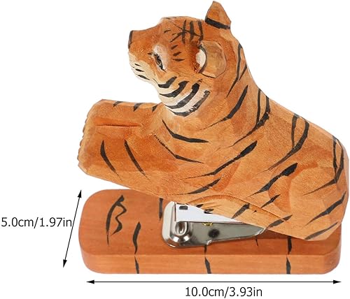 Miniatura 6 de NUOBESTY Grapadora de animales de madera Tigre Sobremesa Grapadora portátil de mano para la escuela Oficina Papelería