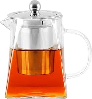 BONNACC Üveg Teáskanna Szűrővel 500ml, Négyzetes Boroszilikát Üveg Teafőző Rozsdamentes Acél Betéttel, Hőálló Teáskészítő 8