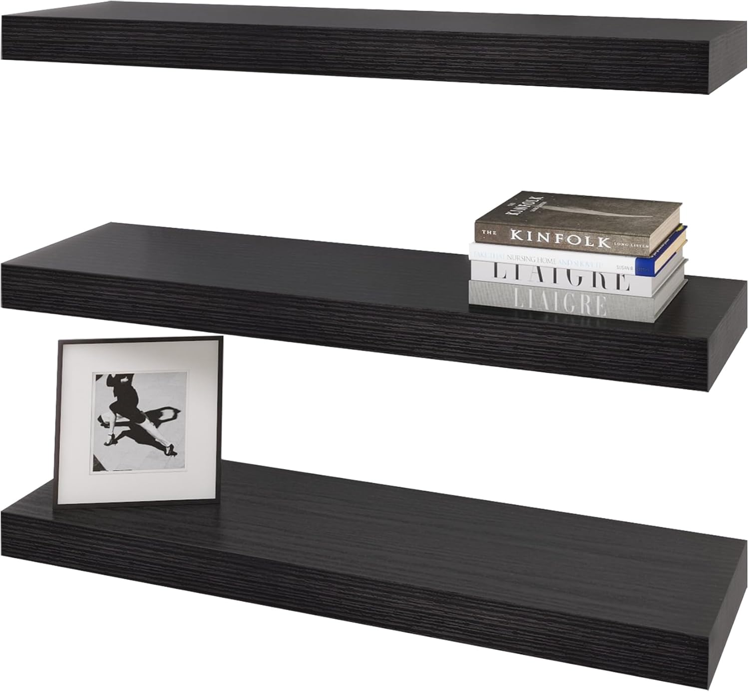 Vervida Black Floating Shelves Set of 3 x 24 Inches Shelf for Bookshelf, Bedroom, Bathroom, Shelves for Wall Decor, Cats Long Wall Shelf Floating Shelf Black 24in 3 Set