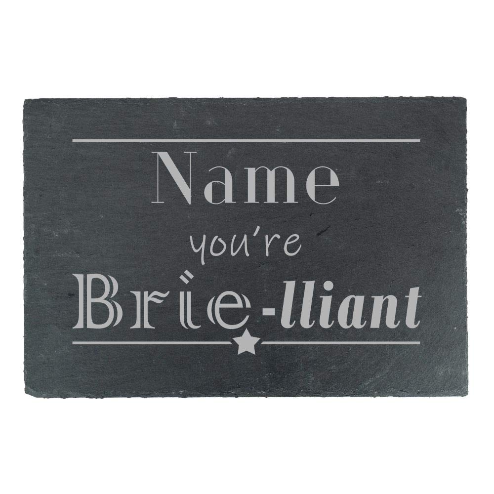All Things Personalised Personalised Engraved Rectangular Slate Cheeseboard With Name You're Brie-Lliant Design, Personalise With Any Name, Perfect For Any Cheese Lover For Any Occasion