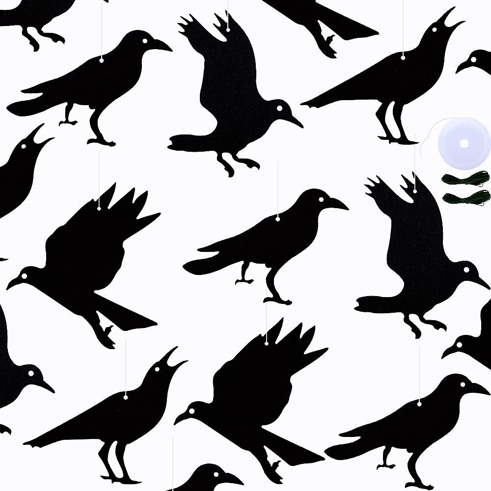24 PCS Hanging Crow Decorations - Felt Black Crow Raven Bird Halloween Decorations for DIY Indoor Outdoor Use