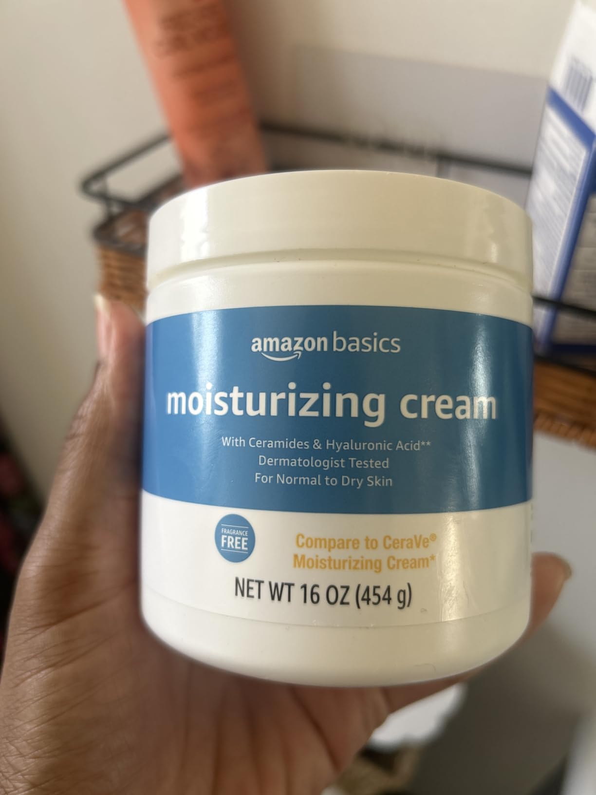 Amazon Basics Moisturizing Cream for Face and Body, Fragrance-Free, with Ceramides, Hydrating for Dry Skin, 16 Ounces, 1-Pack