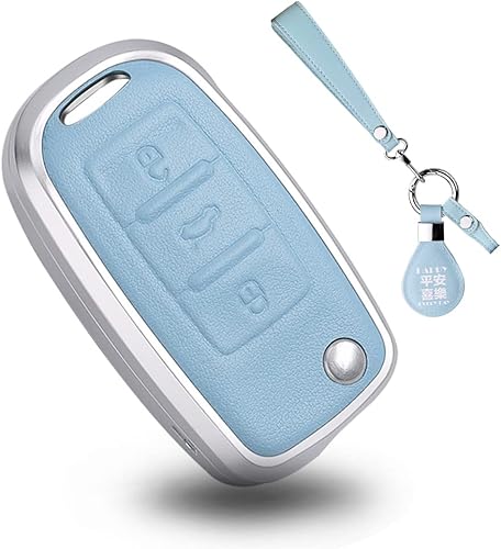 Miniatura 8 de SANRILY Marco de metal plateado y funda de llavero de cuero genuino para VW Tiguan Jetta MK1-MK6 Passat Golf GTI Beetle sin llave de protección