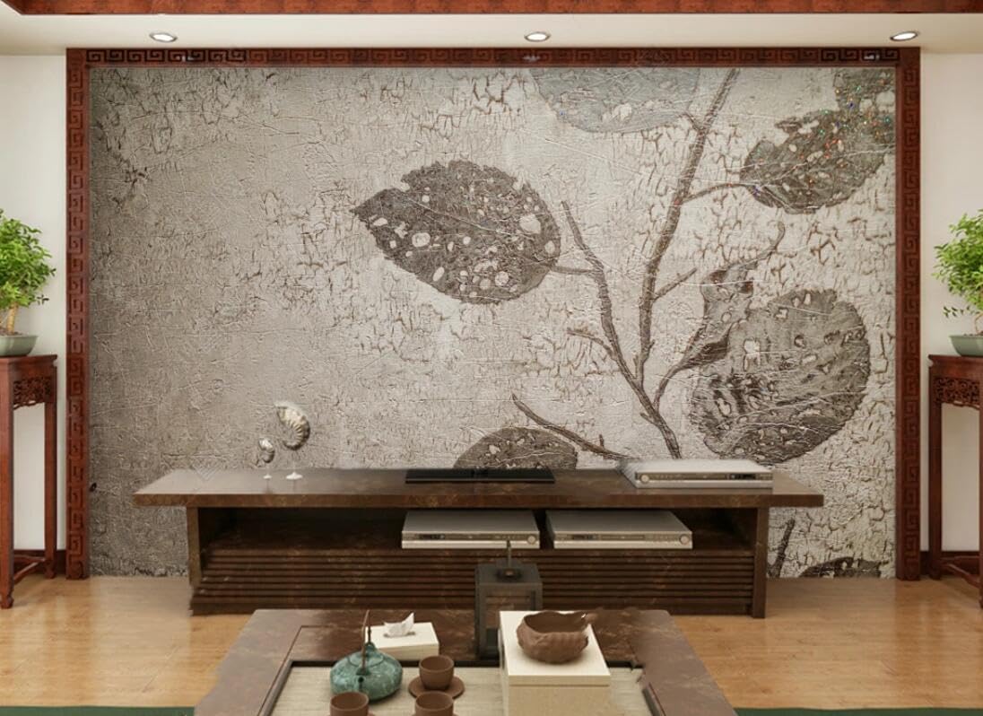 Feuilles grises retro effet stereo chinois mural 3D