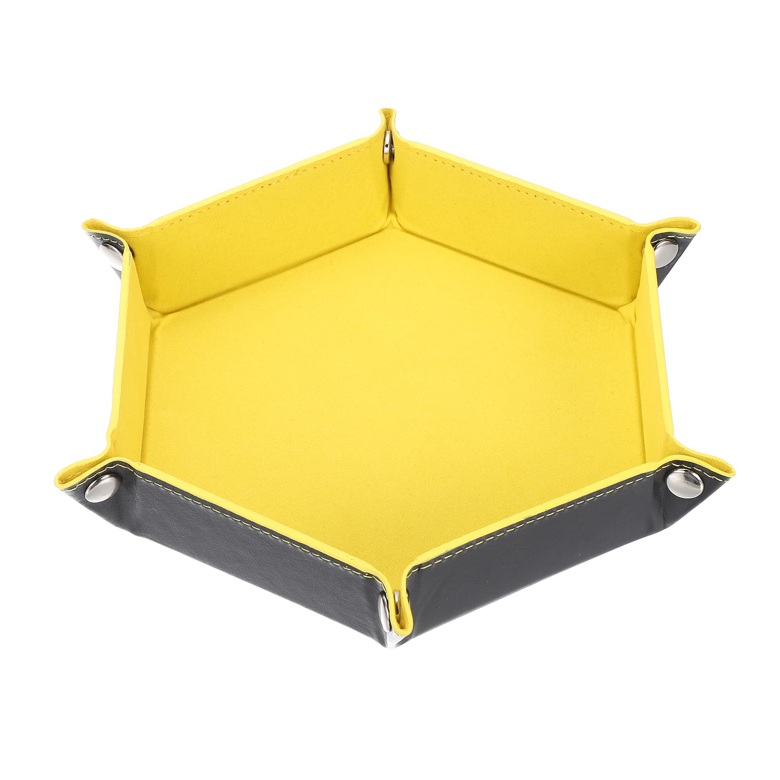 sourcing map Dice Tray 10" PU Leather Velvet Folding Hexagon Dice Rolling Tray Holder Storage Box Perfect for RPG DND Table Games & Entryway & Nightstand Organizer (Light Yellow, 1pcs)