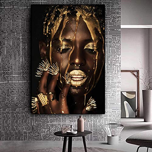Peinture sur toile art africain de femme noire deco murale salon moderne 50x70