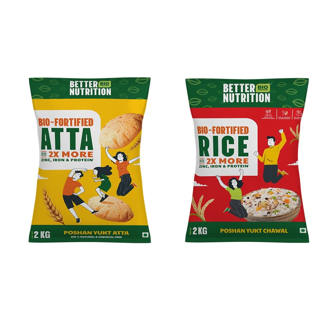 Better Nutrition Biofortified Rice and Atta Value Combo| Rich in Iron, Zinc & Protein | No Additives |100% Natural |Aids in Diabetes & Cardiovascular Disease Prevention, 2kg Each (B0D5DM5VMS) Amazon Price History, Amazon Price Tracker