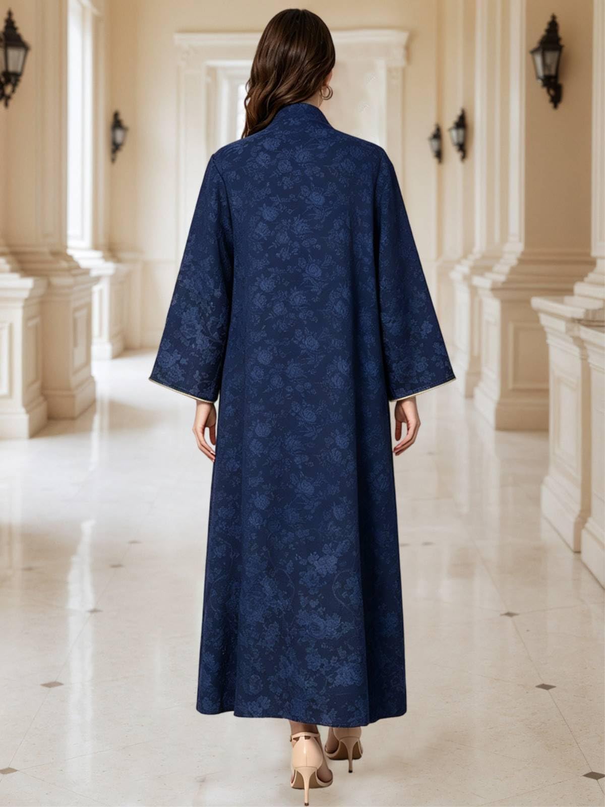 ANTTK - Maxi abito da donna caftano con perline e paillettes ricamate, a