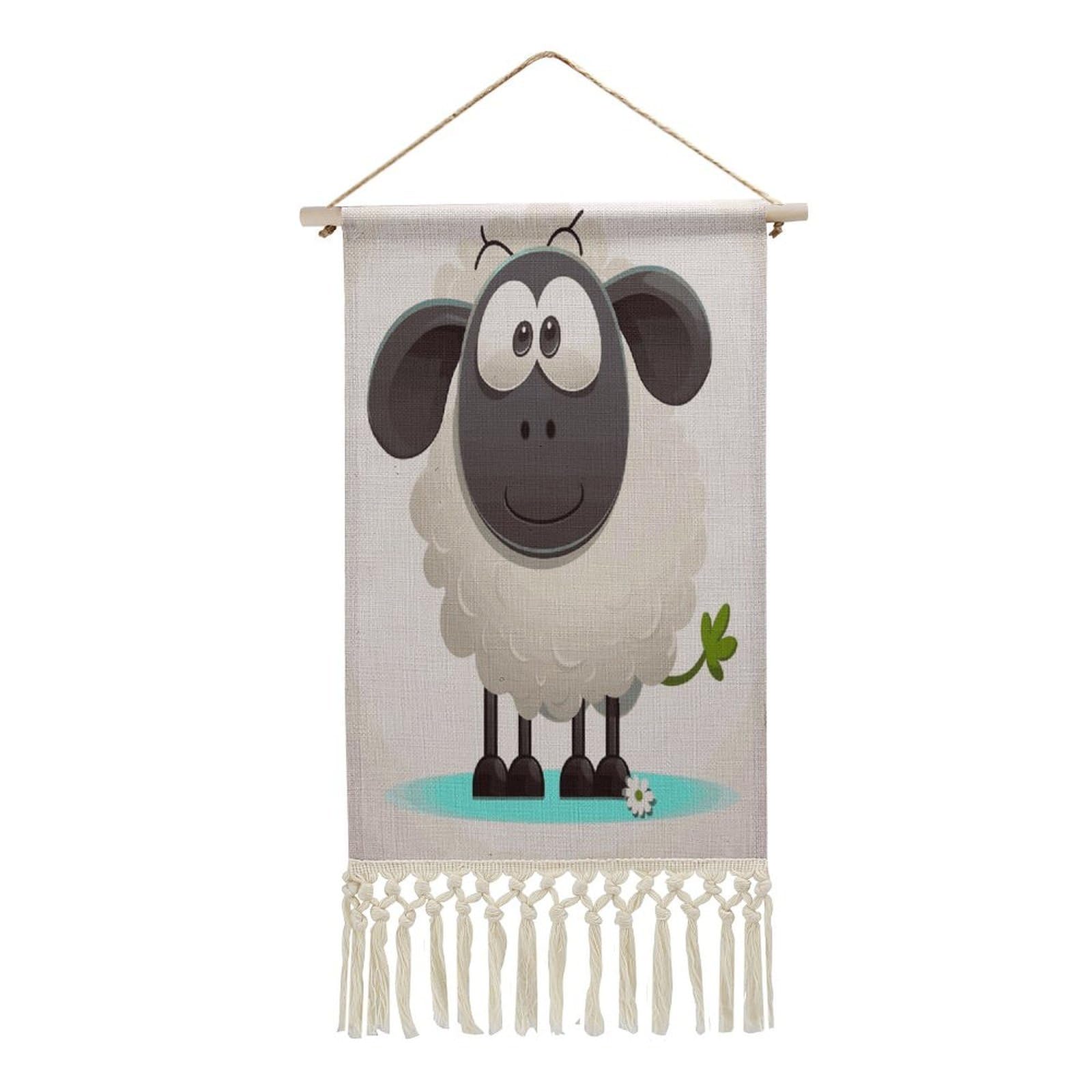 FekiLoot Sheep Wall Art Print Decor Art Tapestry with Tassel Cotton Linen Hanging Poster Vintage Aesthetic Wall Art Poster Rustic Wall Art Decor for Home Bedroom Living Room Office