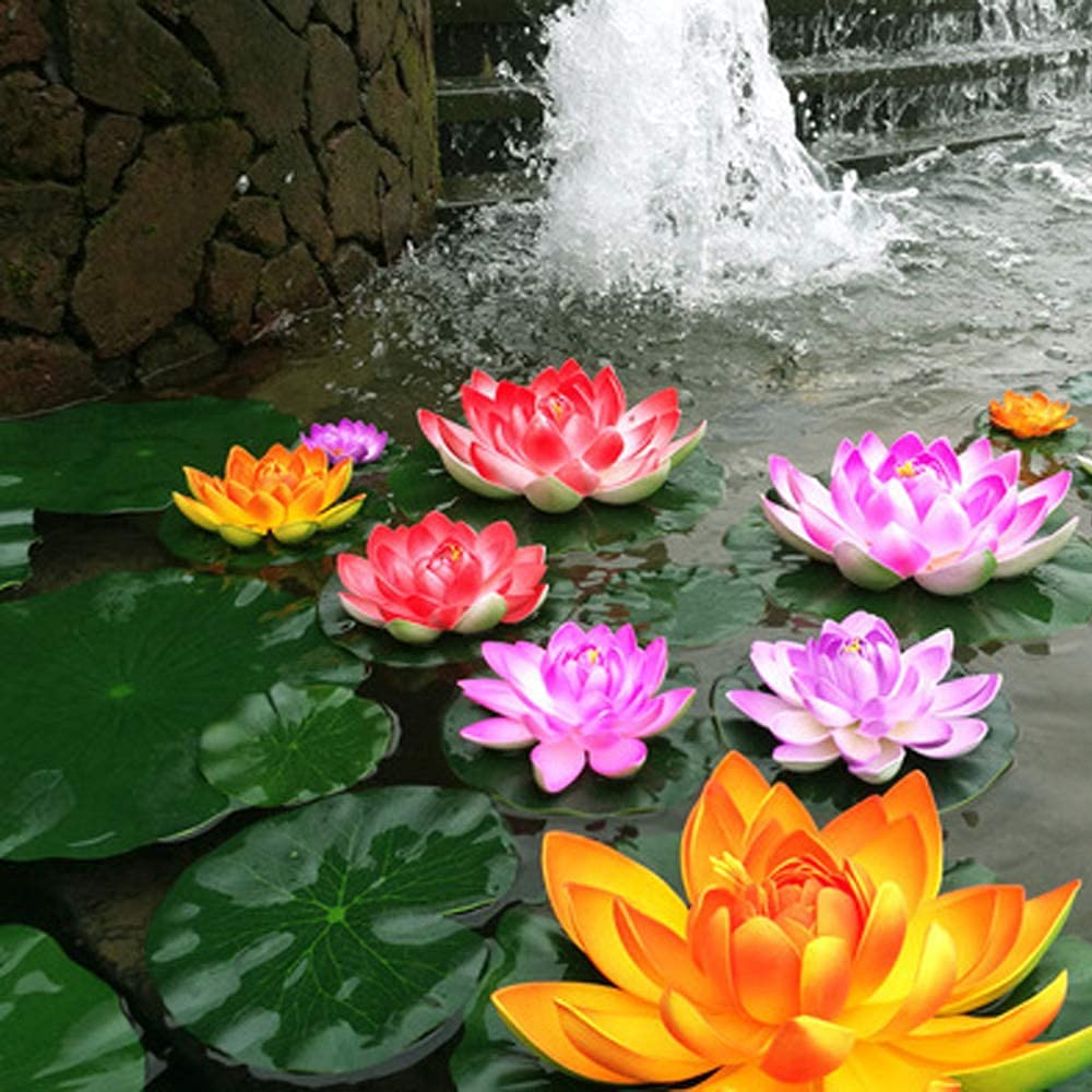 8 Ninfee Artificiali Galleggianti Per Laghetto - Fiori Di Loto Bianchi Diametro 10cm