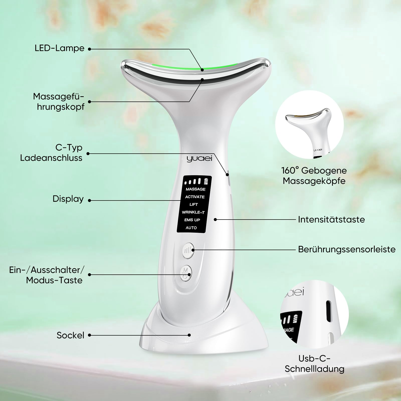 Gesichtsmassagegerät Gesicht Massagegerät Face Gerät: 6 Modi EMS Anti Gegen Falten Massage Gesichtsgerät 7 Light Schönheit - 45℃ Beauty Hautstraffung Lifting Lichttherapie Massager Für Damen Herren