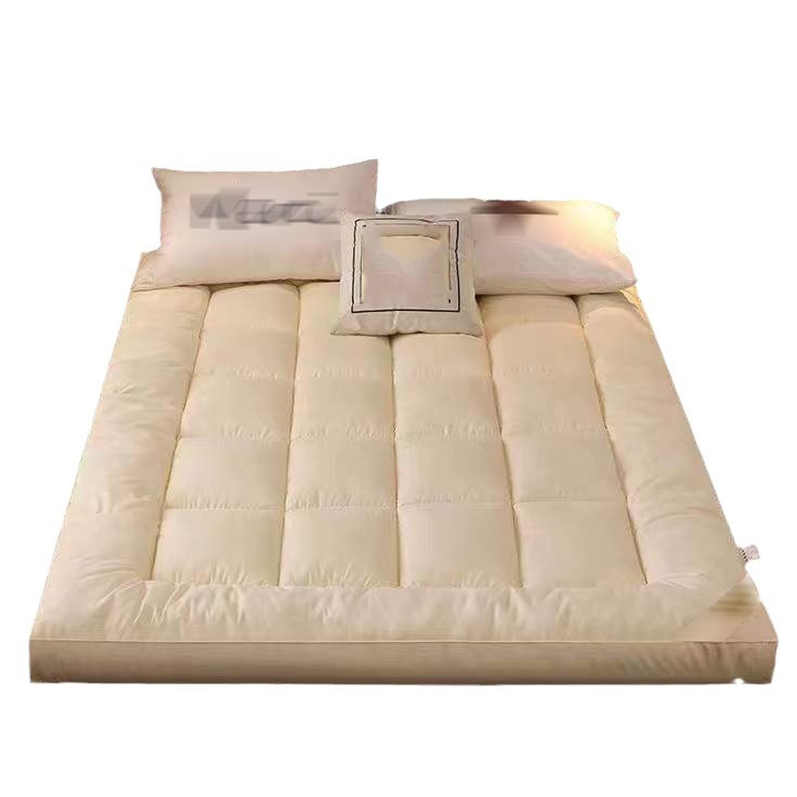 Meiiron Japanese Futon Mattress, Thick Folding Sleeping Pad Breathable Floor Lounger Guest Bed, Quilted Bed Mattress Topper Foldable Mattress(Light Yellow,150x200cm)