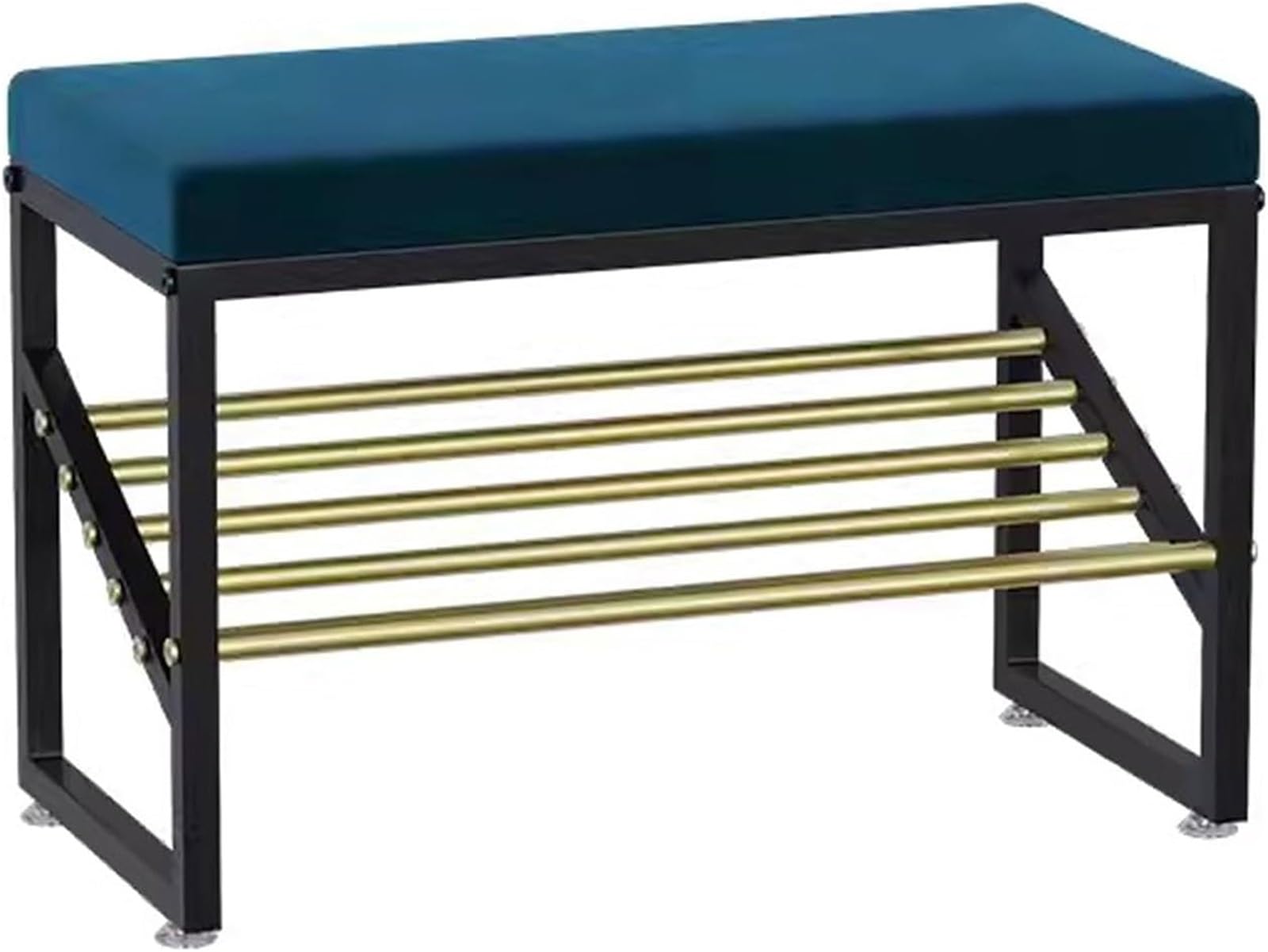 Meuble à chaussures fin bleu 60 cm avec banc de couloir et étagère en métal à 2 niveaux