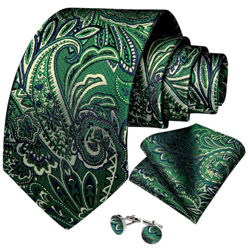 Image of DiBanGu Mens Paisley Tie Sets Silk Jacquard Woven Floral Necktie and Pocket Square Cufflinks Wedding Business Party
