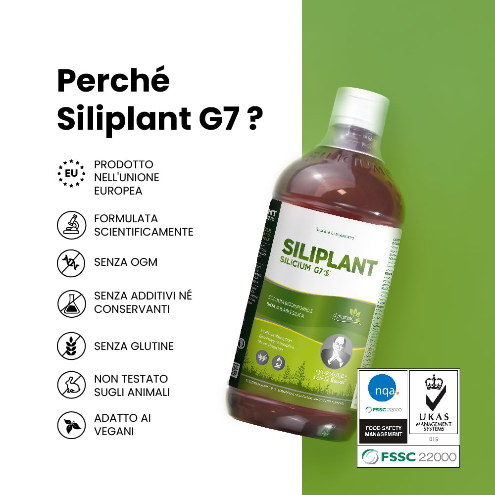G7 Siliplant Formula Migliorata. Integratore Alimentare di Silicio Liquido, Integratore Collagene Naturale, Integratore Ossa e Articolazioni per l'elasticità della Pelle. Trattamento 33 Giorni.
