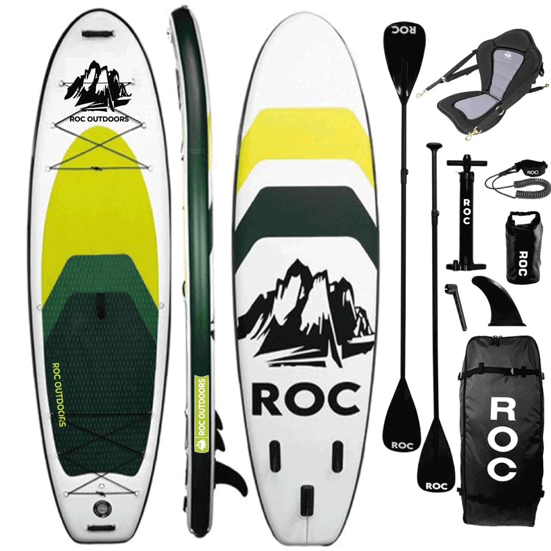 Roc Inflatable Stand Up Paddle Board 10' 6" with Premium SUP Paddle Board Accessories, Wide Stable Design, Non-Slip Comfort Deck for Youth &amp; Adults (Lime2)